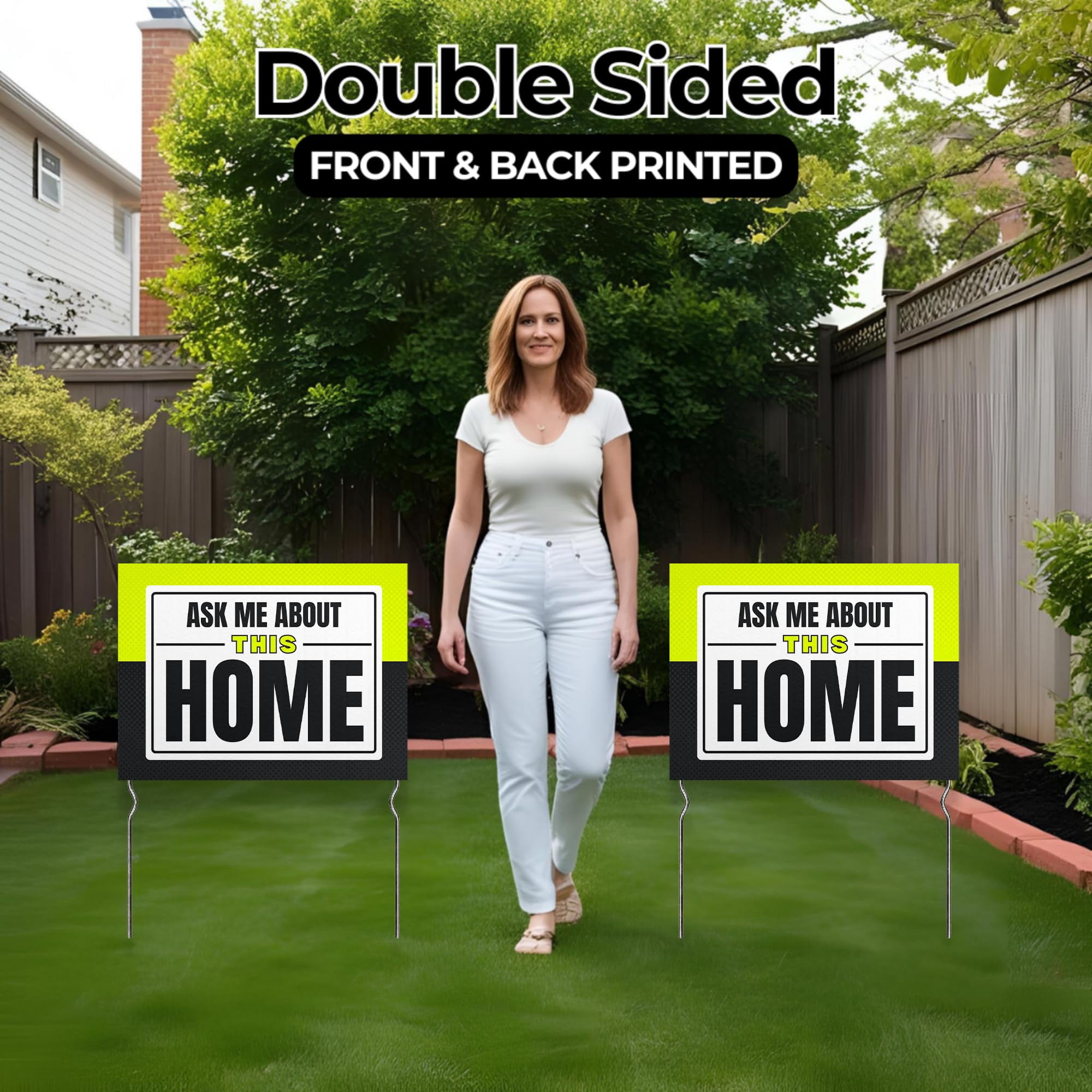 Ask Me About This Home! Yard Sign by DC | 24"x18" Double Sided Real Estate Garden Sign with 13” Metal Stakes | Outdoor Signs Waterproof for Lawn, Patio, Sidewalk & House | Set of 2 | Made in USA