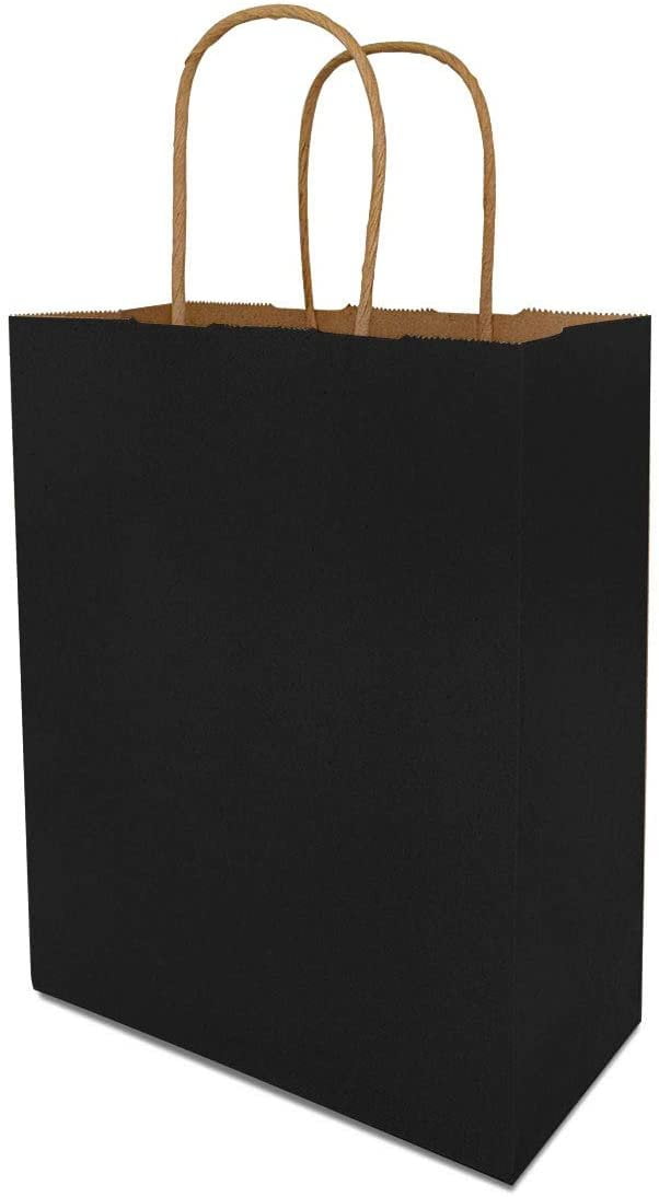 8x4x10x4" 25 Pcs Black Kraft Paper Bags with Reinforced Patch Paper