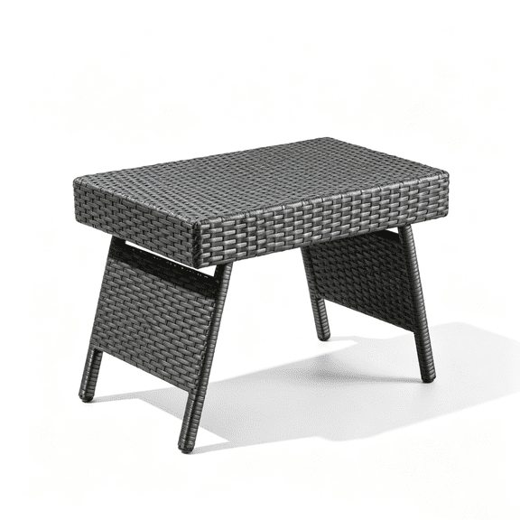 Wicker Rattan Snack Table, Folding TV Tray Side Table for Living Room Bedroom Sofa, Portable Lightweight Indoor Outdoor Table, Black Finish