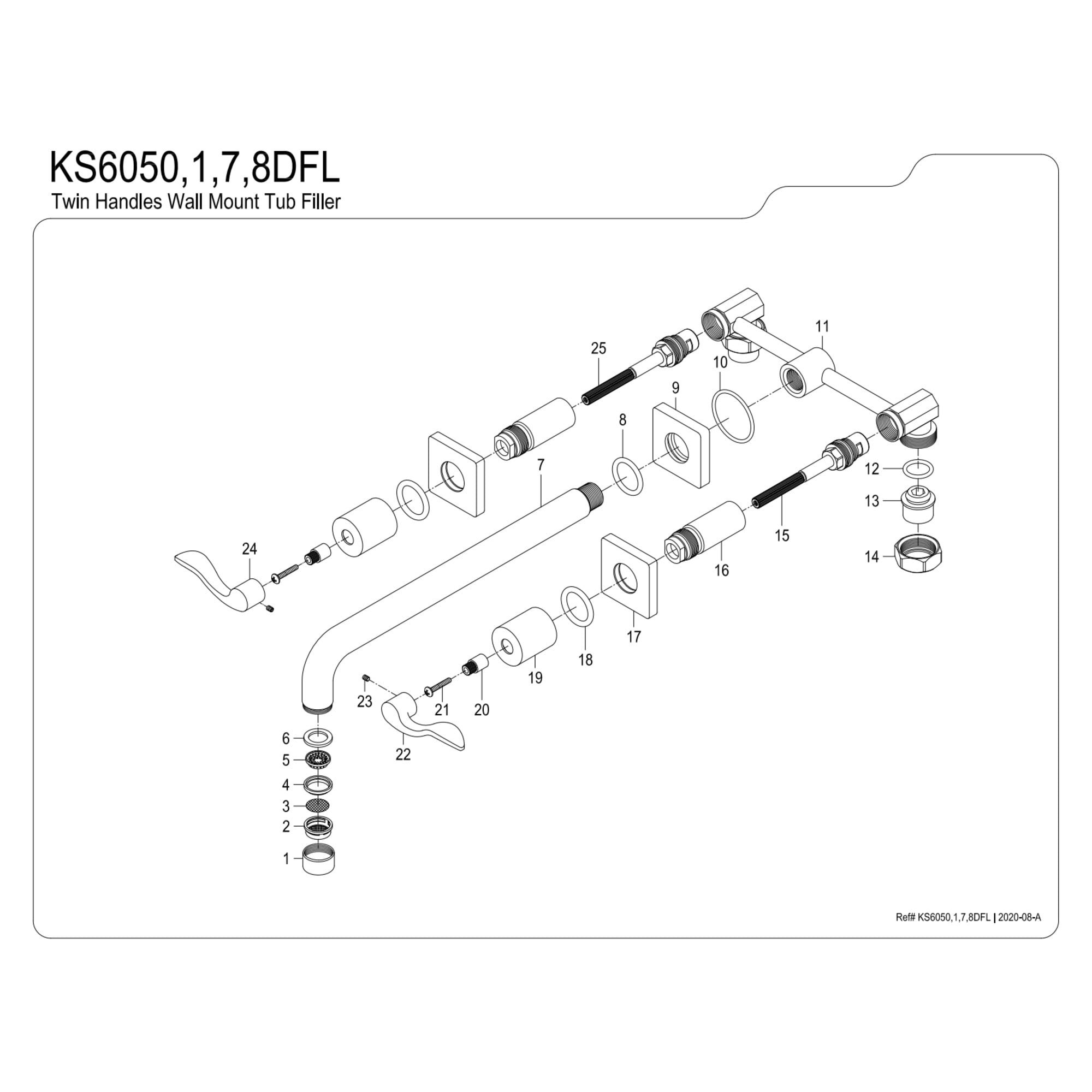 Kingston Brass KS6057DFL NuWave Two-Handle Wall Mount Roman Tub Faucet, Brushed Brass