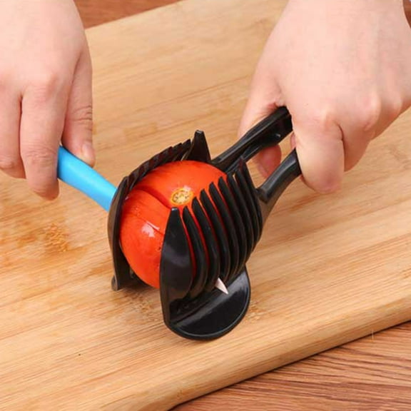 EXHUMKY Tomato Slicer with Round Fruit Tongs Kitchen Cutting Aid Plastic Assorted Colors for Easy Food Preparation