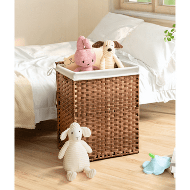 Laundry Hamper With Lid PE Rattan Powder Coating Frame Clothes Hampers with 01 Removable Bags, 100L, Brown Color