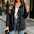 thumbnail image 2 of Cmtiyu Denim Jacket for Women, Long Sleeve Drawstring Button Hooded Denim Jackets, Oversized Casual Outerwear Jean Jacket Coat with Pockets, S-2XL, 2 of 9