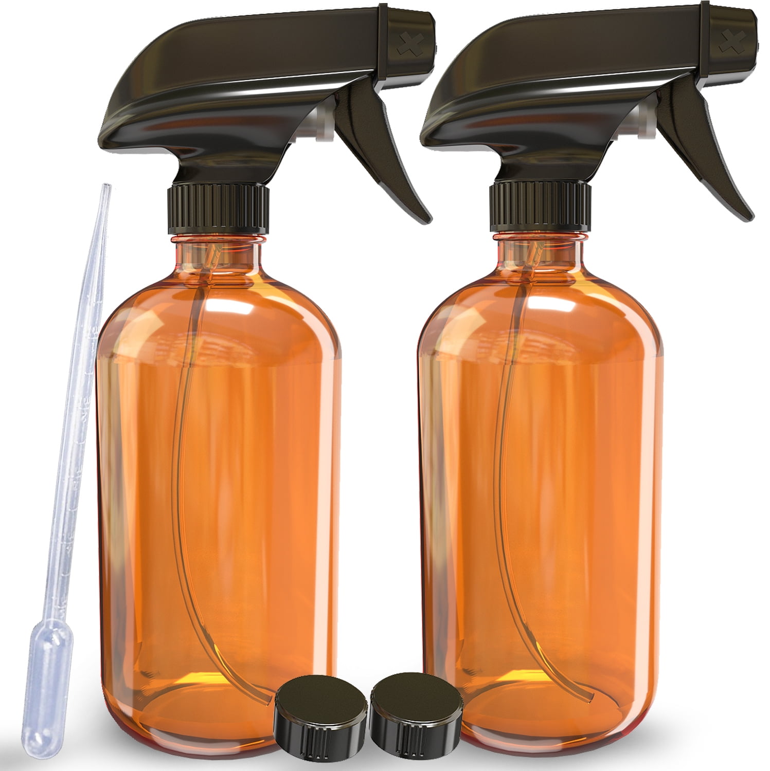 Nylea Amber Glass Spray Bottles for Essential Oils Strong Trigger Sprayer with Fine Mist, 2 Pack, 16 Ounce