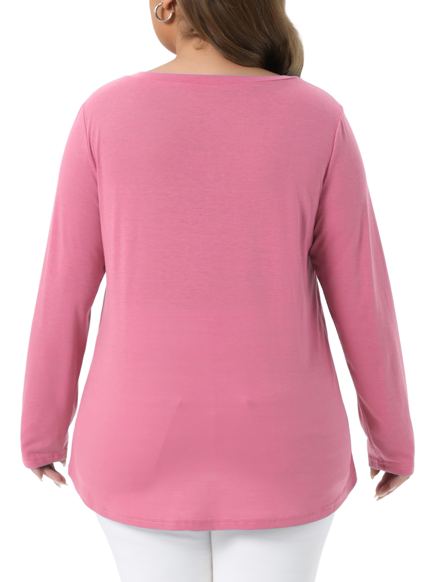 DARING DIVA Women's Plus Size Long Sleeve Button Side Swing Blouses 2X Pink