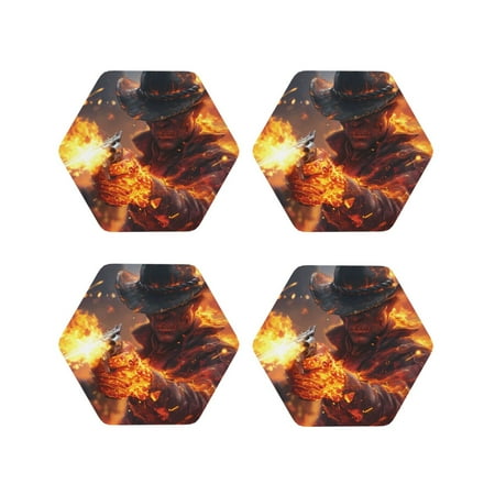 

Tideii Western Fire Cowboy for Leather Coasters 4 Pieces Anti-fouling and Anti-scalding Decorative Coasters Suitable for Restaurants Kitchens Coffee Shops-Hexagon