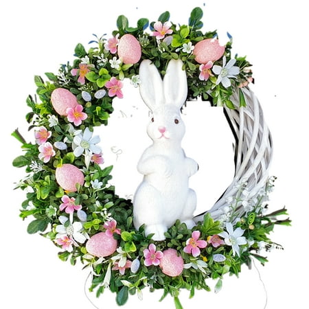 Home Decoration Accents Easter Egg Wreath Colorful Berry Wreath Multicolor Front Door Decoration Ornaments Pink Rabbit