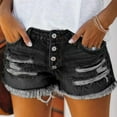 thumbnail image 4 of Pantalones cortos de mezclilla para mujer, pantalones cortos de mezclilla desgastados con borlas y botonadura recta, informales, transpirables, a la moda, para verano, 4 of 6
