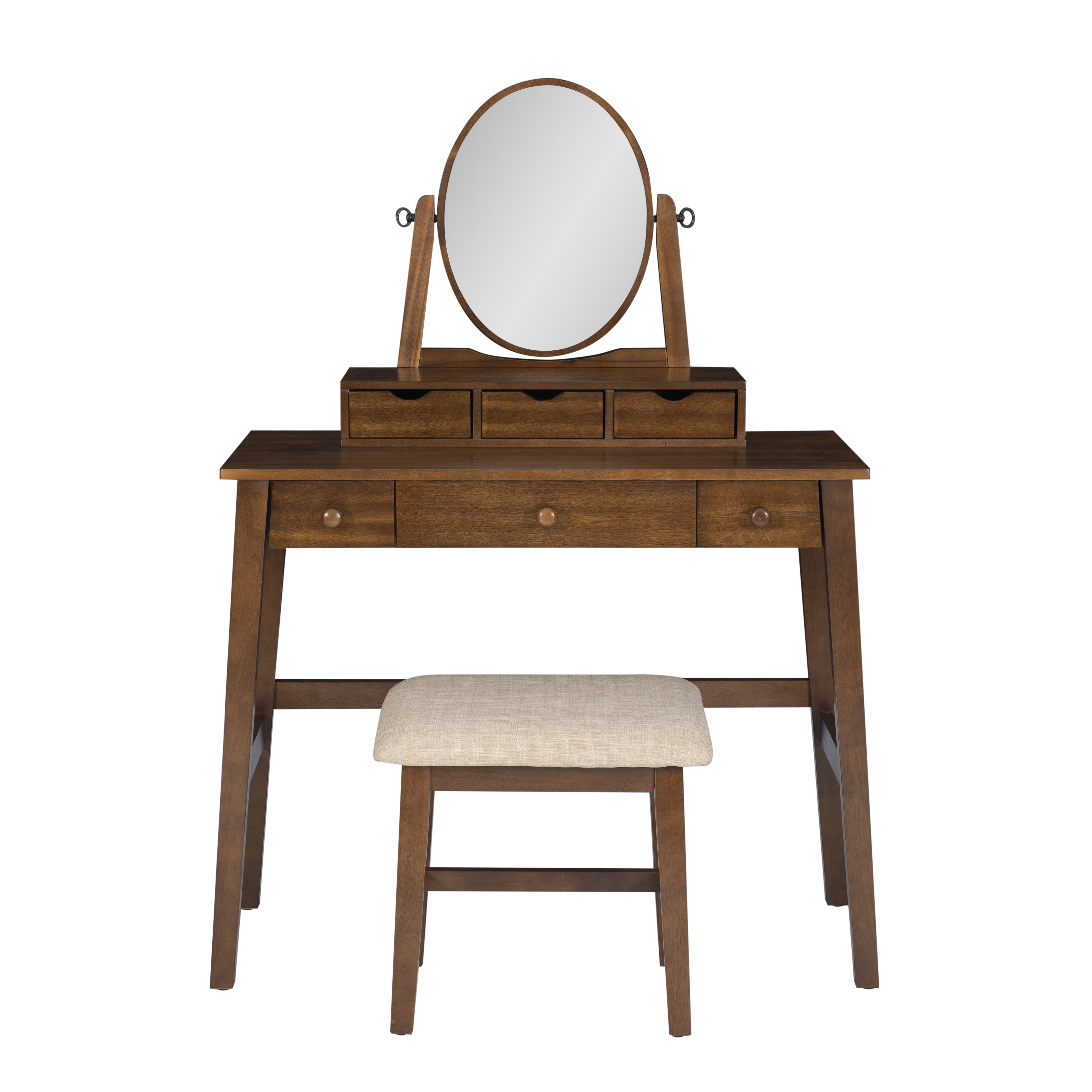 Linon Gwen 2-Piece Vanity Set, Includes Vanity and Bench, Walnut Finish with Natural Fabric