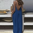 thumbnail image 5 of WULMLEO Womens Cotton Linen Spaghetti Strap Maxi Dresses Trendy Summer Backless Sleeveless Loose Flowy Vacation Dress Navy M, 5 of 9