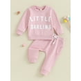 thumbnail image 2 of Bagilaanoe 2PCS Baby Clothing Sets Girls Casual Sweatsuits Toddler Letter Long Sleeve Sweatshirt Tops + Sweatpants 6M 12M 18M 24M 3T Kids Pants Set Fall Outfits, 2 of 9