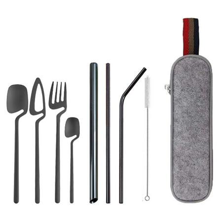 

Megawheels Portable Utensils | Travel Camping Utensil Set | Stainless Steel Flatware Set Including Spoon Cutter Fork Straws Cleaning Brush Storage Bag for Camping