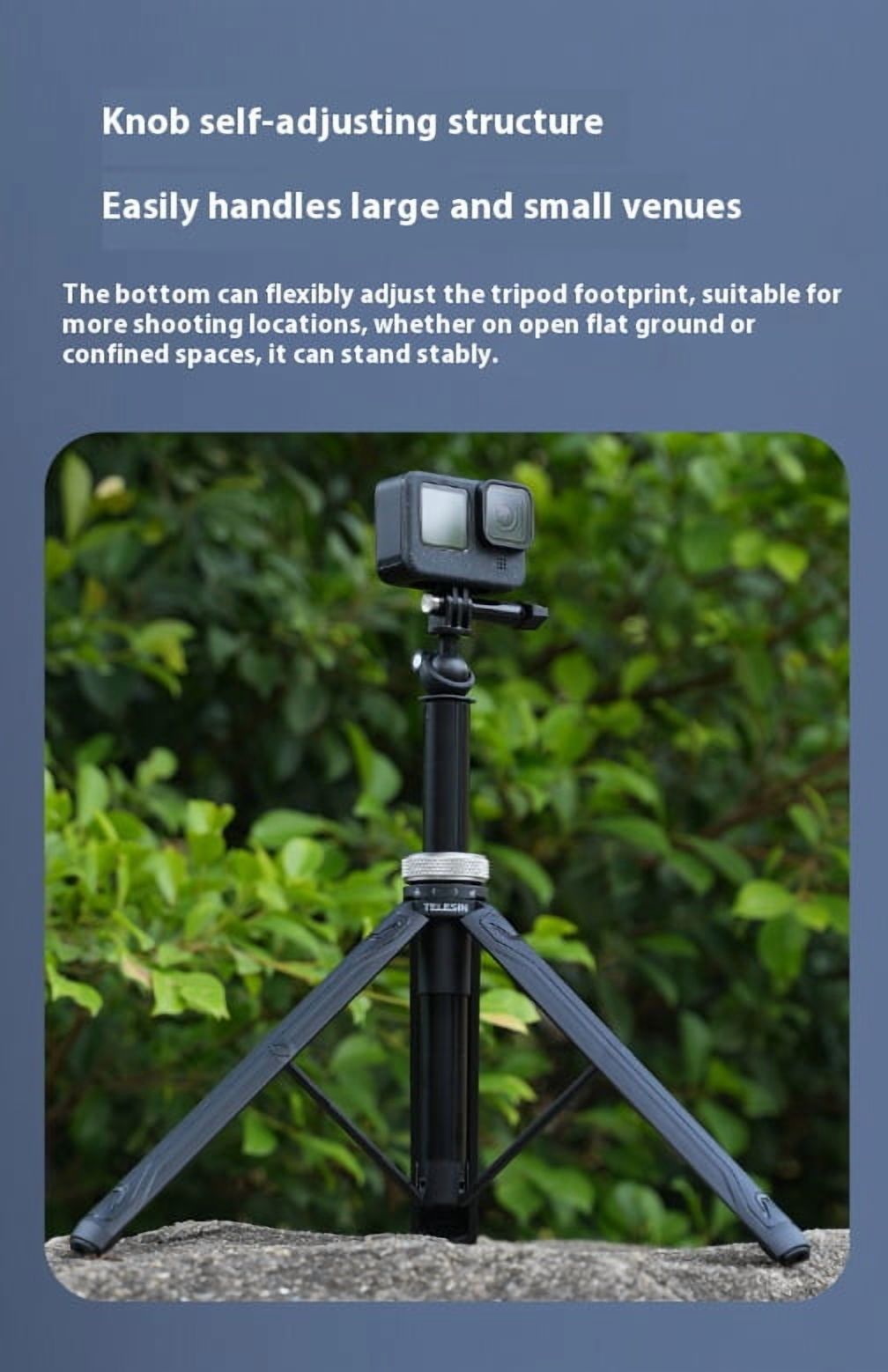 360° Rotatable Action Camera Tripod - Bigcan Telescopic Selfie Stick with 1.5m Extension and Foldable Base for GoPro, Phones, 1/4" Mounts, Travel Vlogging