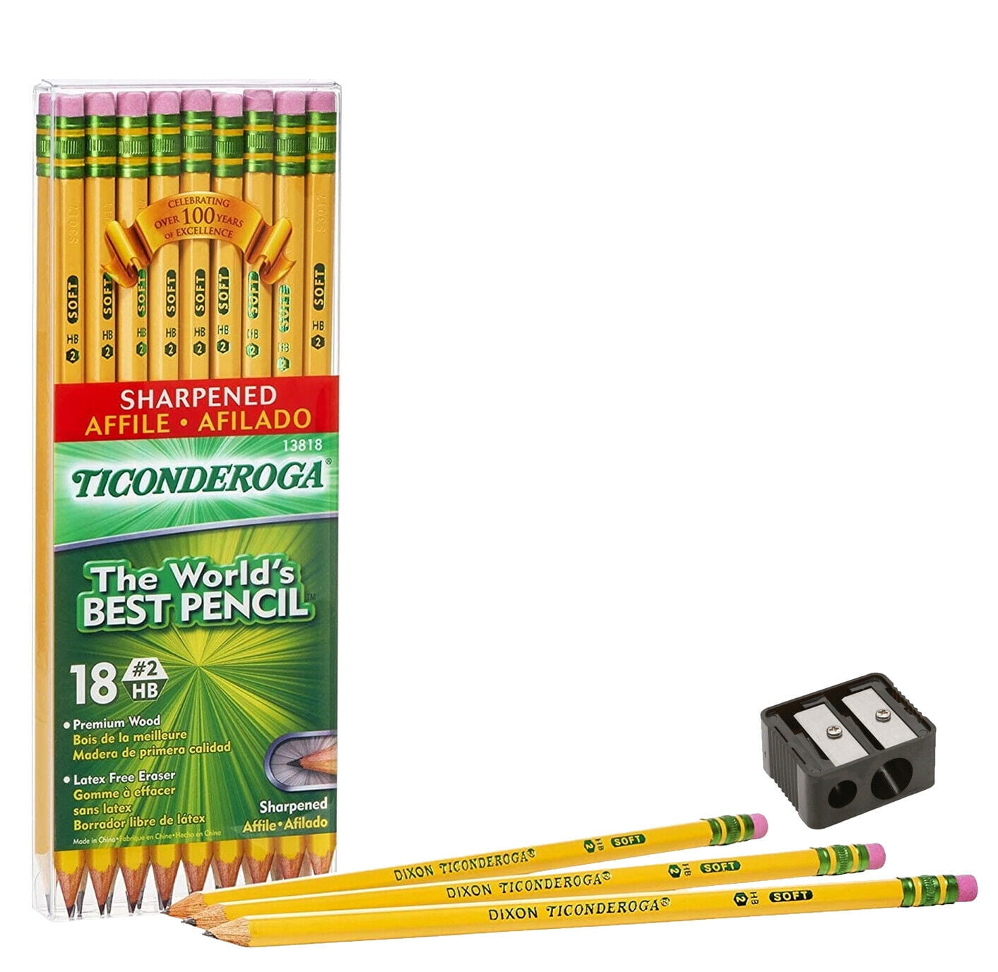 Ticonderoga Pencils #2 Soft Sharpened 18 Ct. Free Sharpener 1 Pack