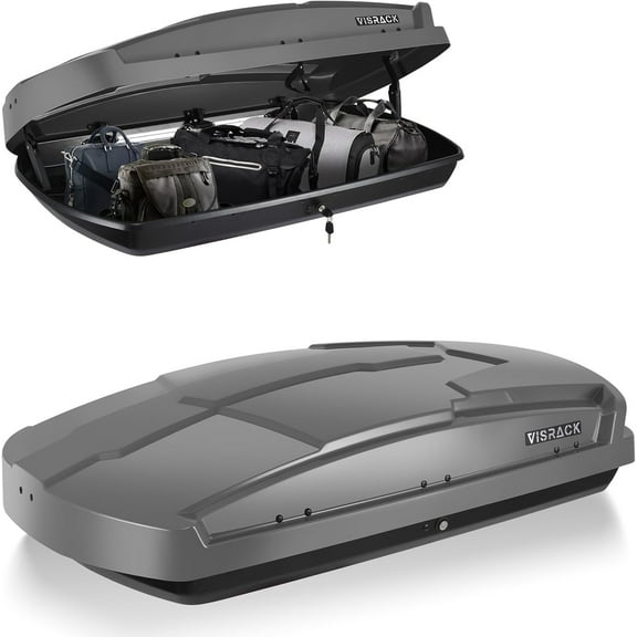 15.5 Cubic Feet Rooftop Cargo Carrier Box, Heavy Duty Hard Shell Roof with Security Keys, Waterproof Rooftop Cargo Box, 58.3 (L) x35.4 (W) x 13(H) Inches, (Tool-Free Install), Gray