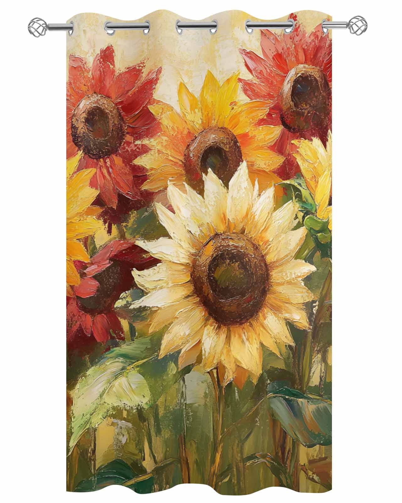 nqOlkjepod Outdoor Curtains for Patio Waterproof, Summer Sunflowers Outdoor Privacy Panels Grommet, Abstract Oil Painting Red Yellow Floral Blackout Outside Curtains for Porch 54"x95", 1 Panel