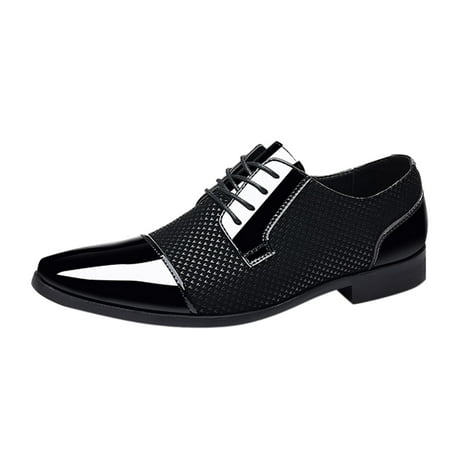 

SEMIMAY Classical Style Leather Shoes For Men Slip On PU Leather Low Rubber Sole Block Heel Work Black