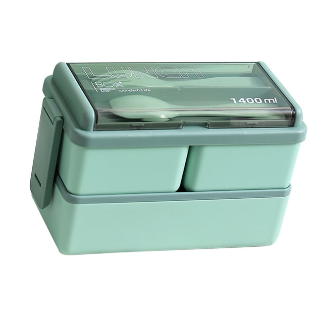 Lunch Organizer,Green Bento Box,Bento Box Two Layers Green with Divider Plastics Microwave Safe Lunch Container for Picnic