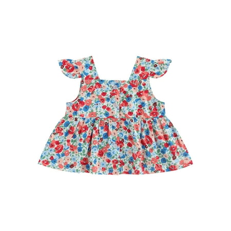 

Bagilaanoe Toddler Baby Girl Summer T-shirt Flower Print Fly Sleeve Tunic Shirts A-Line Tops 6M 12M 18M 24M 3T Summer Outfits