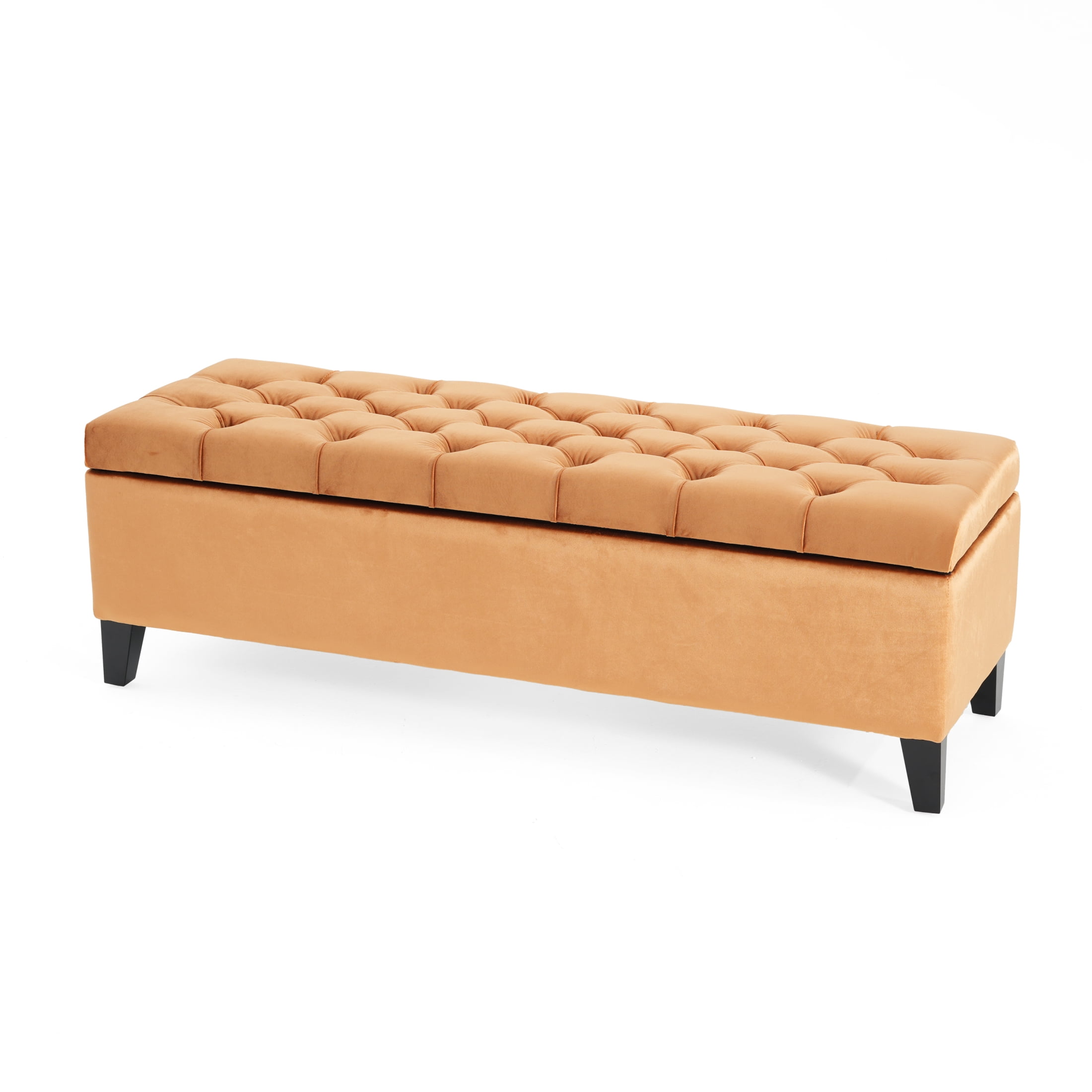 Christopher Knight Home Modern 52" Velvet Storage Ottoman Bench, Button Tufted, Orange