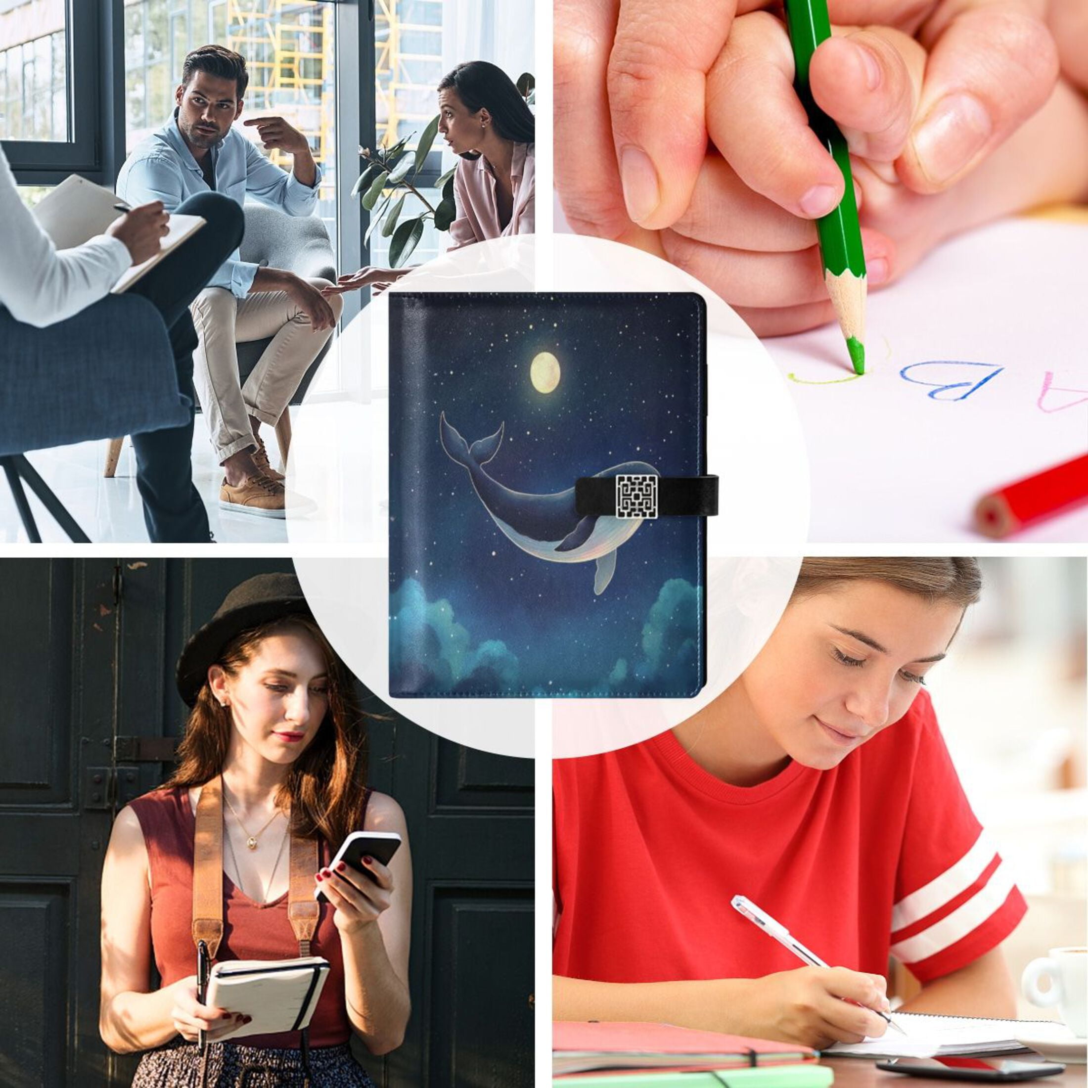 Leather Planner Leather Notebook Notebook Journal Binder Design Pen Pocket Design Convenient for Storage Sky Whale