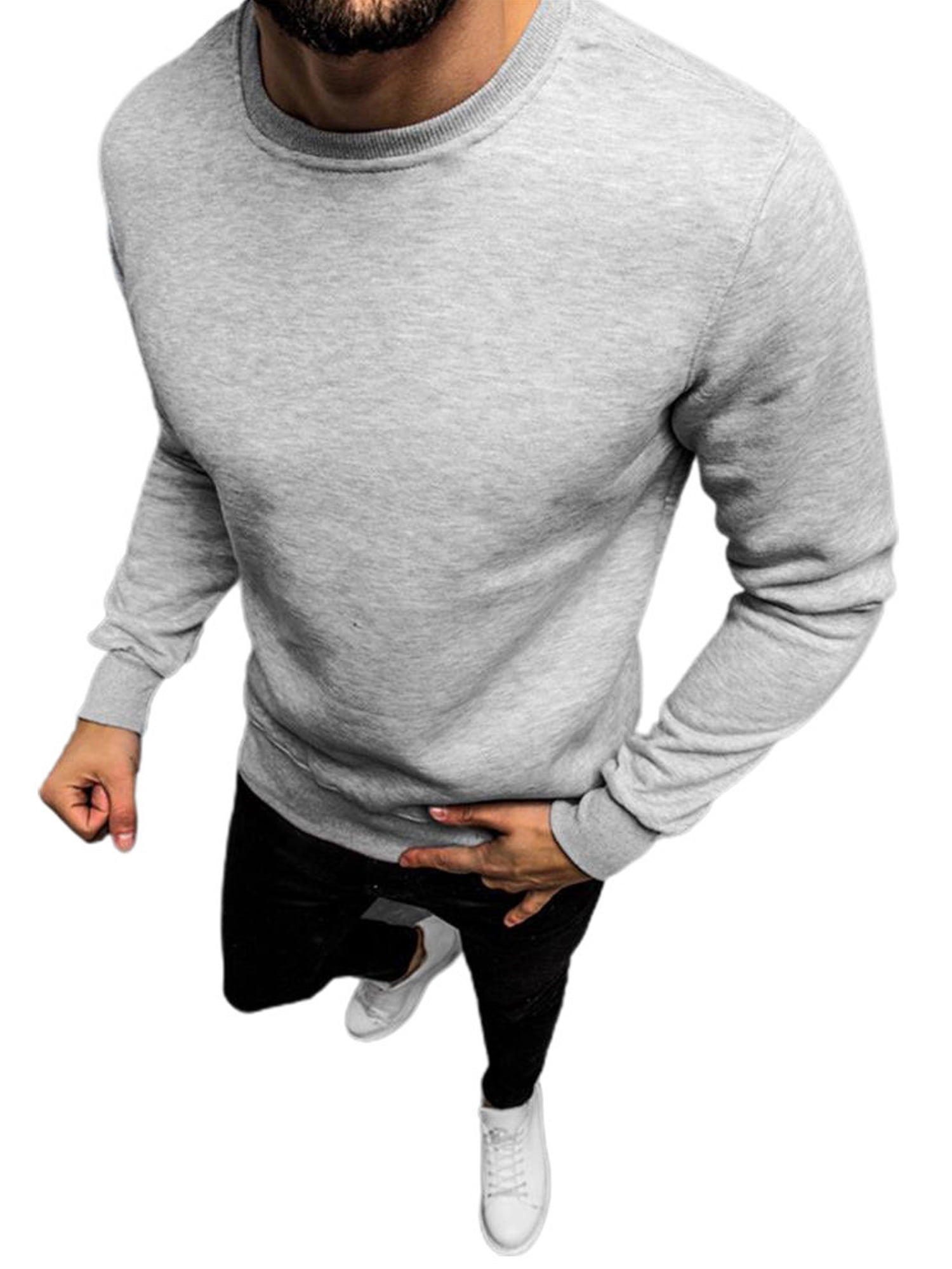 Mens Plain Sweatshirt Jersey Jumper Sweater Pullover Work Casual Plus Size Top S-5XL