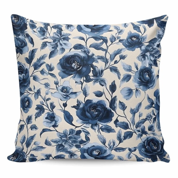 Throw Pillow Covers 20x20 Inch, Navy Blue Botanical Peony Decorative Pillow Cases for Couch Sofa Bed, Vintage Floral Blossom Cotton Linen Square Home Decor Pillowcases with Hidden Zipper
