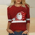 thumbnail image 2 of LEAVINGSUO Christmas Clothes Women, Long Blouses for Women Women's Fashion Christmas PrintLoose T-Shirt 3/4 Sleeves Blouse Round Neck Casual Tops, 2 of 5