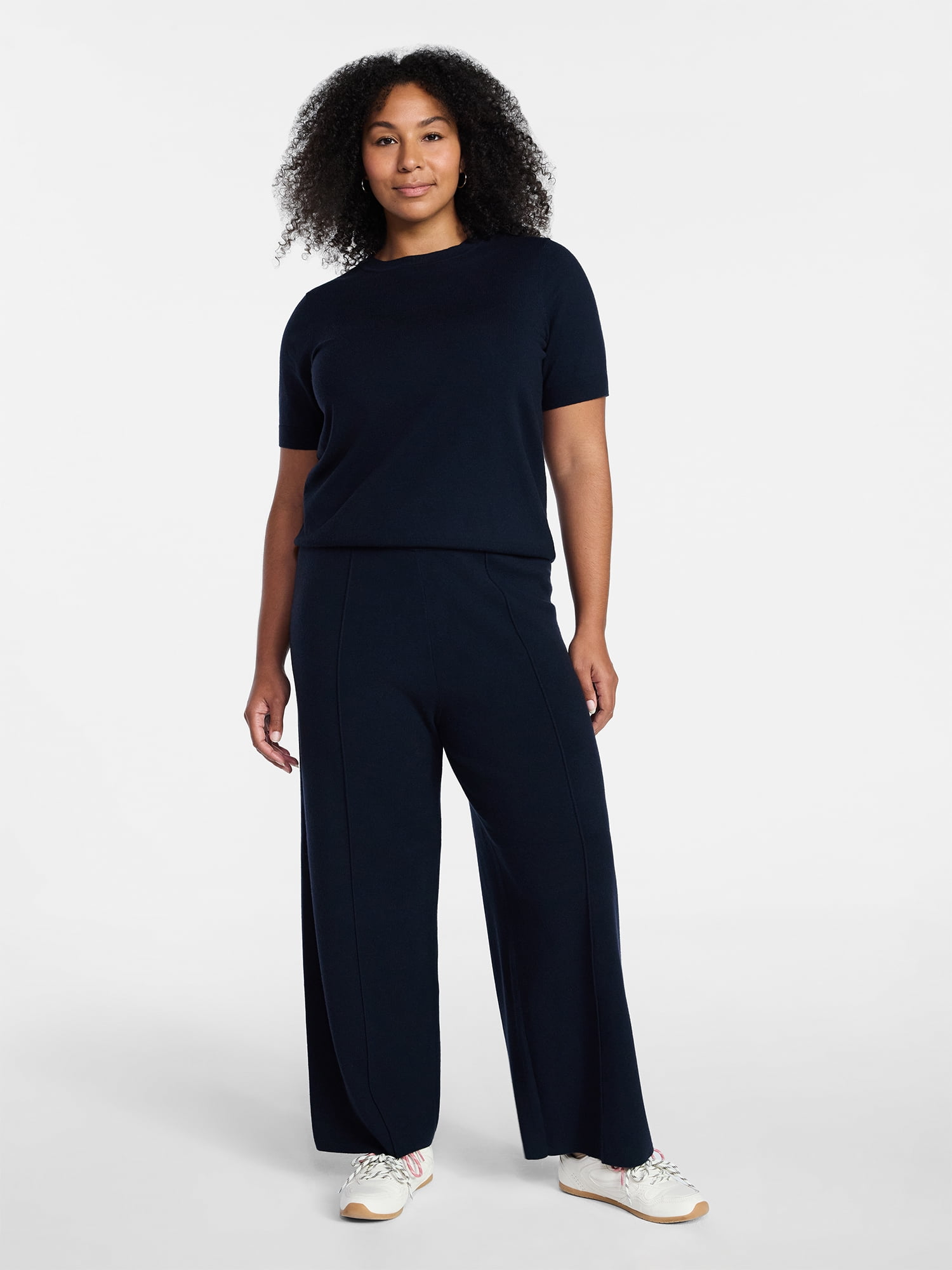 Time and Tru Women's and Women’s Plus Short Sleeve Sweater and Pants Set, 2-Piece, Sizes XS-4X
