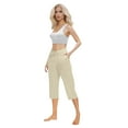 thumbnail image 6 of Olyvenn Womens Capri Yoga Pants Loose Workout Joggers Drawstring Sweatpants Lounge Pajama Capris Pants with Pockets Beige L, 6 of 9