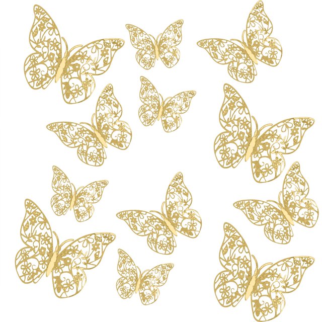 Clearance! 12Pcs 3D LaserButterfly Wall Decorations 3 Sizes 6Styles 4 Coloer Butterfly Party Decorations Birthday Decorations Butterflies For Crafts CakeDecorating Wall Room Decor