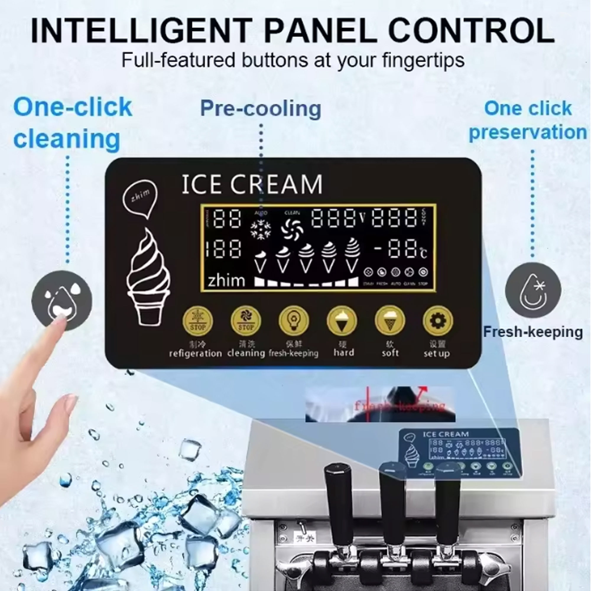 SIHAO Ice Cream Machine with Pre-cooling & Fresh-keeping Function, 18L/H Commercial Soft Serve Machine, 3 Flavors Countertop Soft Ice Cream Maker