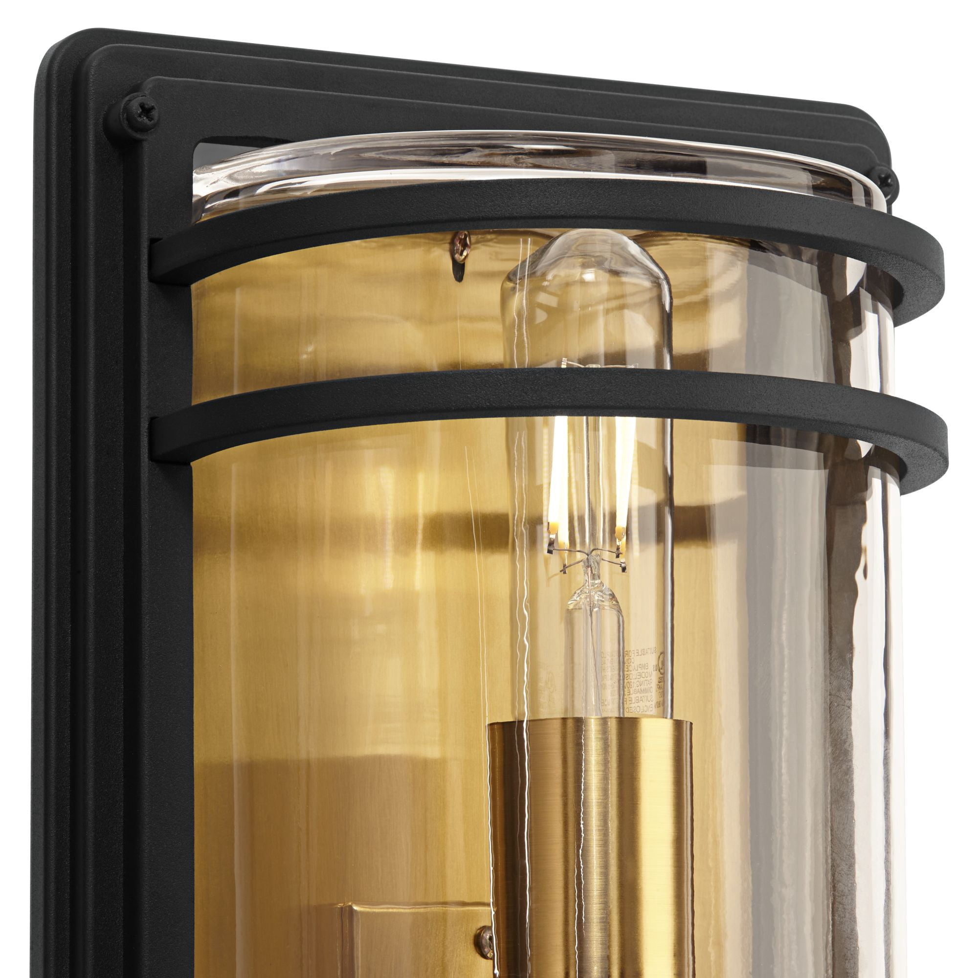 John Timberland Modern Outdoor Wall Light Fixture Black Brass 2-Light Downlight Uplight 16" Clear Glass Exterior House Porch Patio