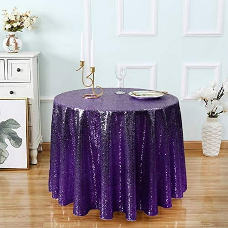 Kirsooku Purple Sequin Tablecloth Glitter Sparkly Iridescent Shimmer for Round Table Cloth 90 Inch Table Covers Decorations for Birthday Party Supplies Event Wedding Table Skirt Decor