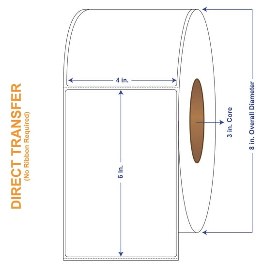 4" x 6" White Direct Print Thermal Labels, 1000 per roll (4 Rolls per Carton)