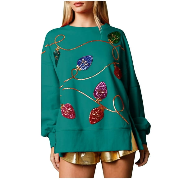 Womens Sweatshirt Women's Long Sleeve Blouse Casual Sweatershirt Sequin Hoodies Pullover Sweatshirts for Women，Womens Oversized Sweatshirt Womens Crewneck Sweatshirt