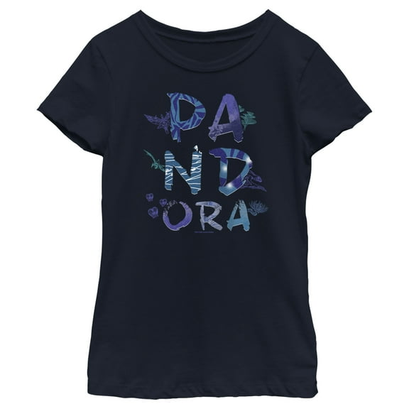 Girl's Avatar Pandora Flora and Fauna Logo  Graphic Tee Navy Blue Large