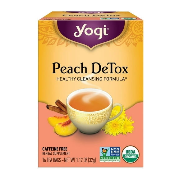 M4Tea Zone Tea Peach DeTox, Caffeine-Free Organic Herbal Tea Bags, 16 Count (Pack of 2)