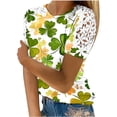 thumbnail image 1 of Camisas de Manga Corta para las Mujeres Impresión Cuello Redondo Suéter Encaje Blusa, Top Casual para el Hogar Y Diario, 1 of 1