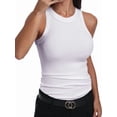 thumbnail image 3 of Women'S Sleeveless Racerback High Neck Casual Basic Ribbed Fitted Tank Top White L, 3 of 6