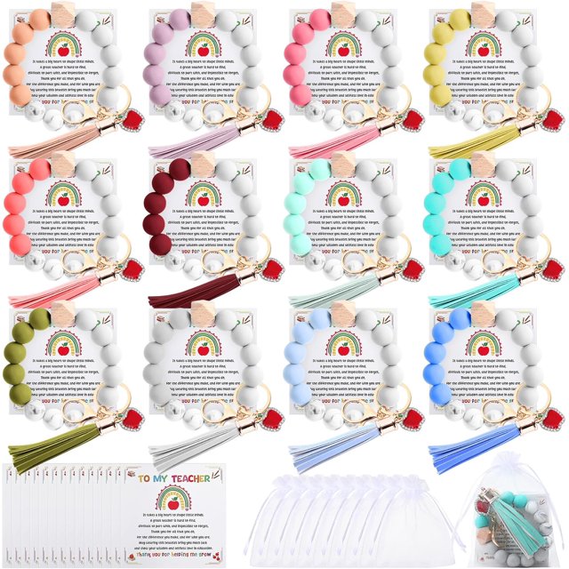 6/10/12 Set Teacher Appreciation Gift Bulk Keychain Bracelet with Cards for Women Back to School Teachers Gifts