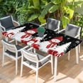 thumbnail image 2 of Black Plaid Christmas Table Cloths for 6 Foot Rectangle Tables, Snowman Gifts Xmas Tree Winter Snowflake Patio Waterproof Elastic Fitted Tablecloths, Washable Rectangular Table Cover for Camping, 2 of 8