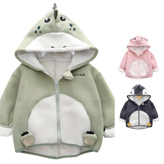 Ulitacool Coat For Boys Long Sleeve Zipper Padded Jacket Children Winter Cartoon Outwear Infant Leisure Wear Green