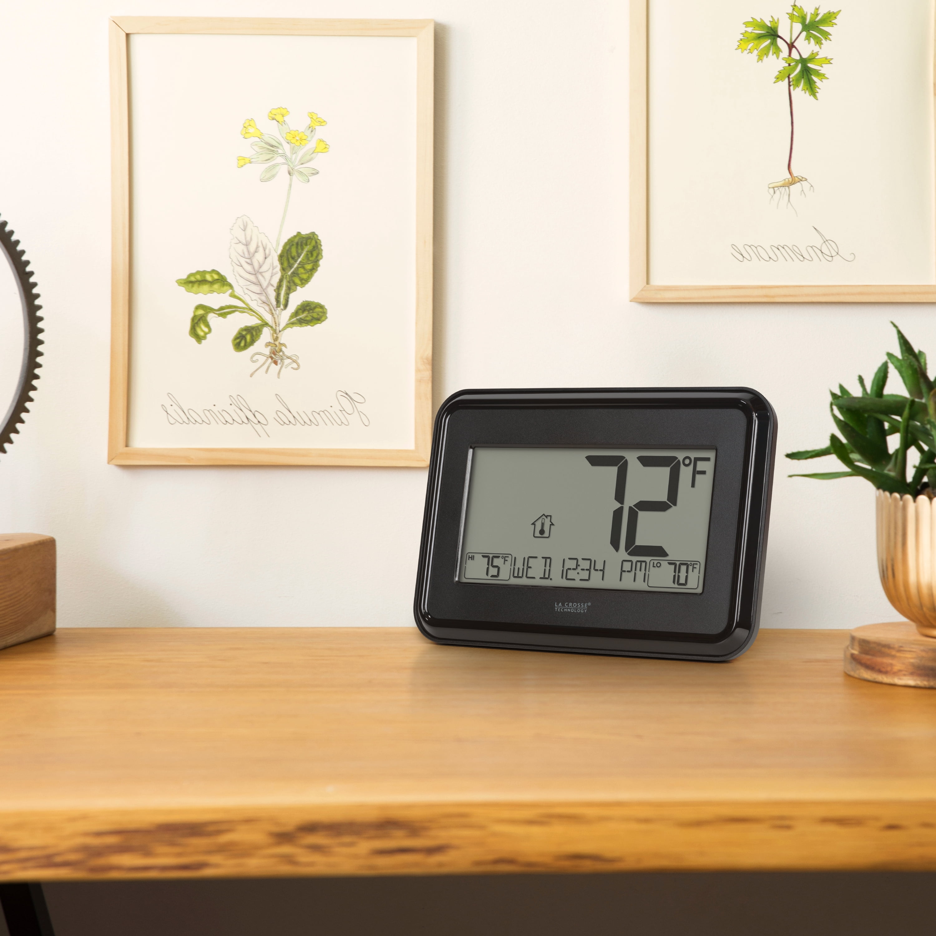 La Crosse Technology Black Digital Wall Clock with Indoor & Outdoor Temperature, 513-1412
