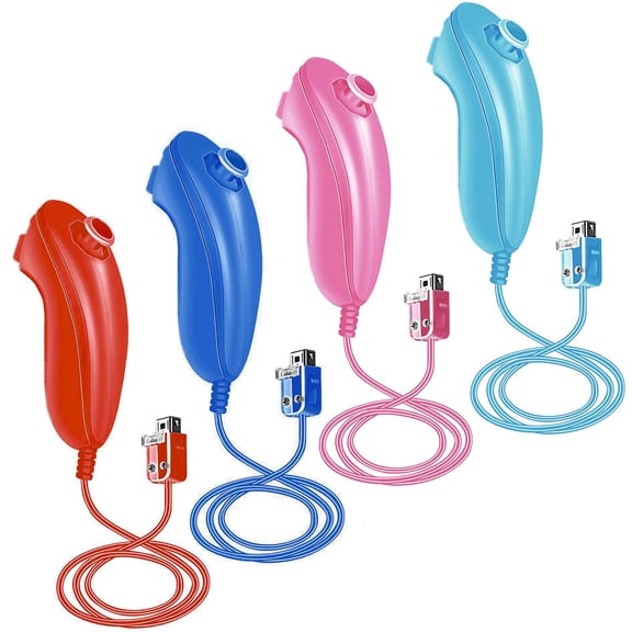 4 Packs Nunchuck Controller,Nunchuk Controllers Joystick Gamepad,Replacement for wii Nunchuck Controller,Compatible with Nintendo Wii & Wii U Video Game Gamepads(Sky Blue Pink Dark Blue Red)