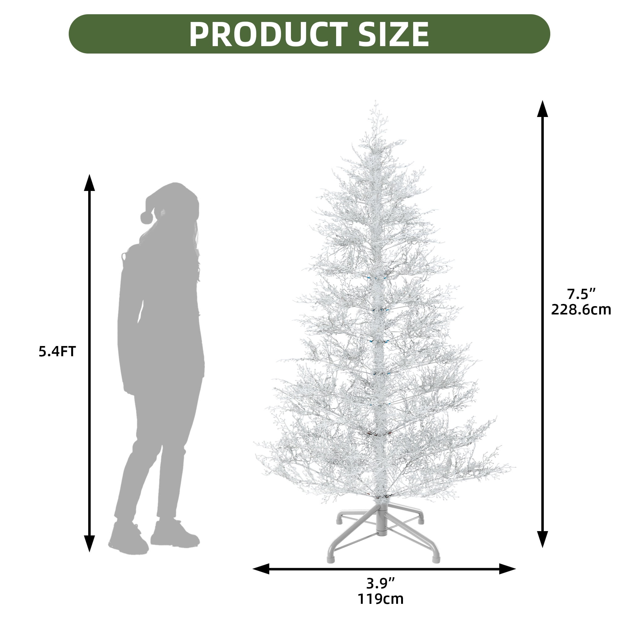 Uforic 7.5 ft Pre-Lit Artificial Christmas Tree with 650 PE Tips and 400 Lights, Remote Control, White