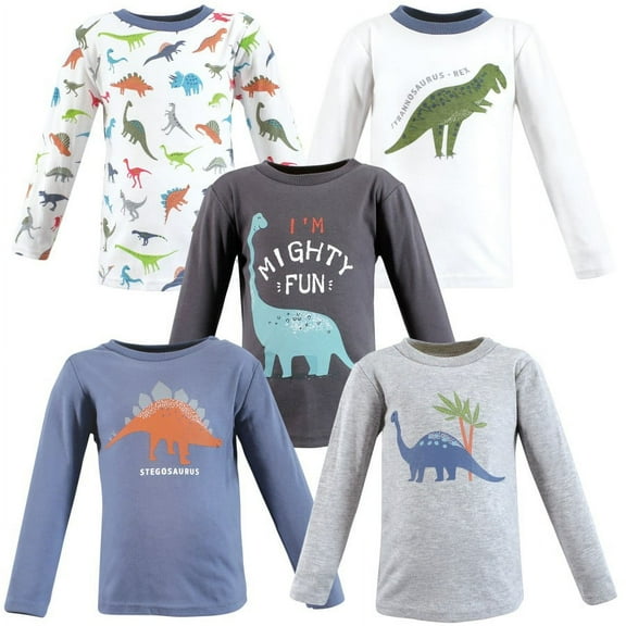 Hudson Baby Infant and Toddler Boy Long Sleeve T-Shirts, Dinosaur, 6-12 Months