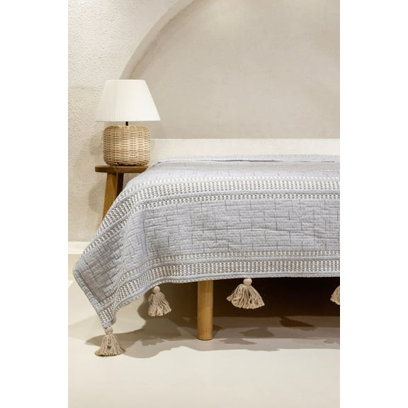 Koza Home Assos Beige Stone Wash Double Bedspread 230x250 5036 230 x 250