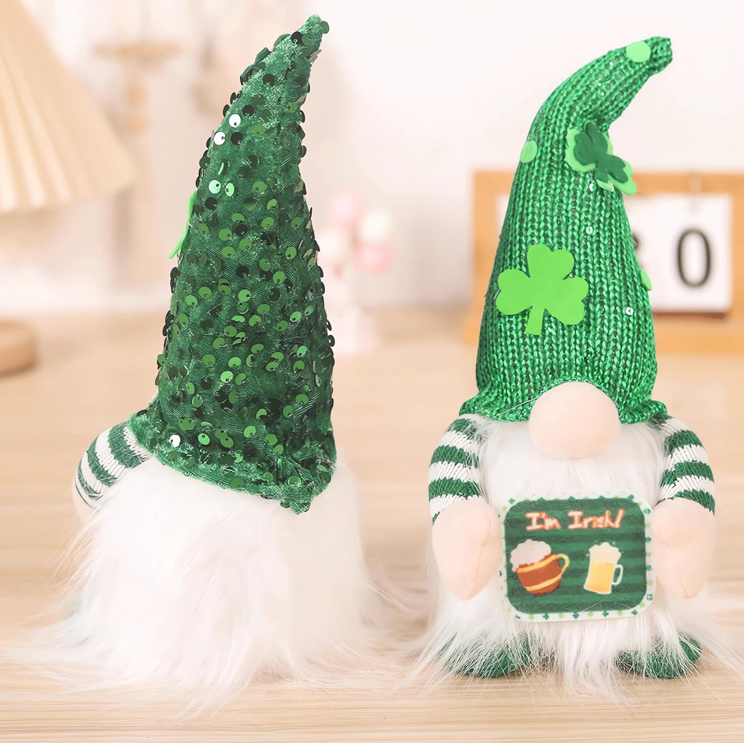 2 Pack St Patricks Day Gnomes Plush with Light, 11inch St. Patrick's Day Irish Elf Tomte Gnome Decoration Ornaments Table Indoor Home Decor