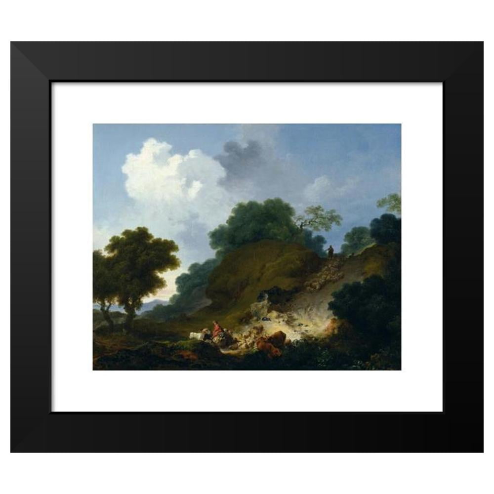 Jean-Honoré Fragonard 14x12 Black Modern Framed Museum Art Print Titled - Landscape with Shepherds and Flock of Sheep